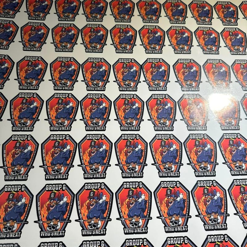 Sheet of dozens of full color fire company crew decals