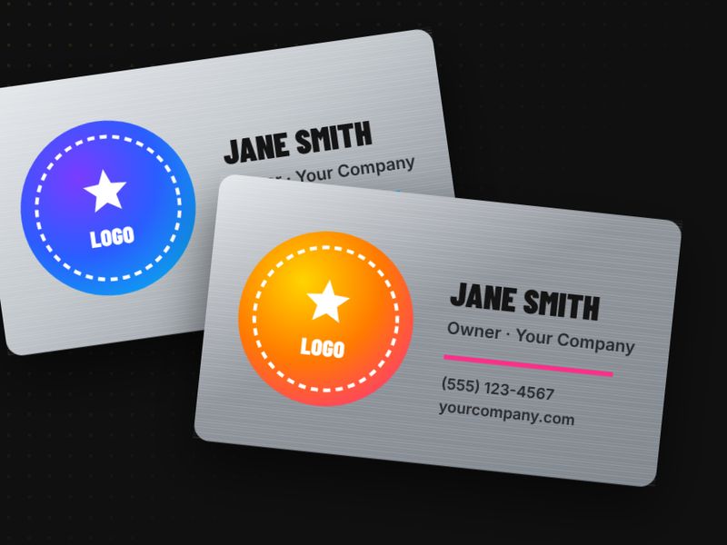 Sample design: Two metal business cards with full color logos