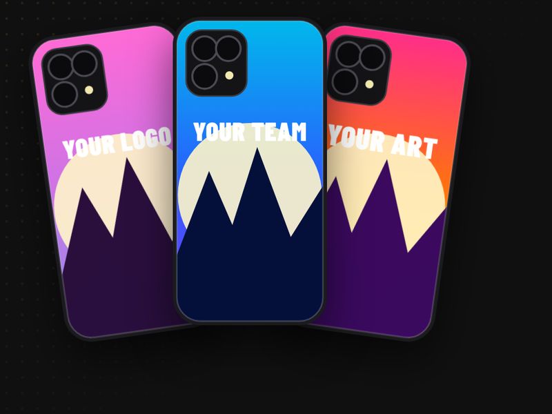 Sample design: Three phone cases printed with full color mountain artwork