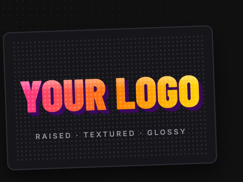 Sample design: Raised, textured, glossy YOUR LOGO print on a dark panel