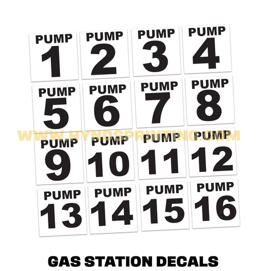 Gas Pump Number Stickers 1-16 | Durable, Weatherproof Vinyl Decals