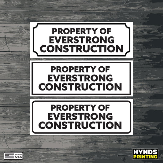 Construction Company asset tags | Durable, Weatherproof Vinyl Decal