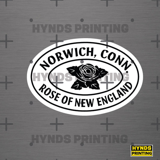 Norwich Conn. Rose of New England  weatherproof vinyl decal