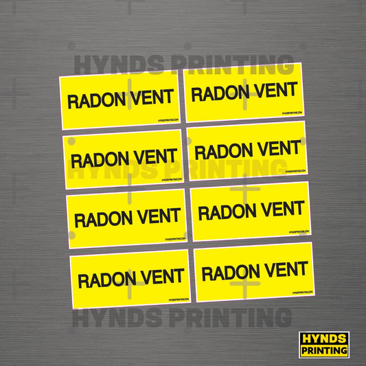 Radon Vent labels 8 Pack  | Durable, Weatherproof Vinyl Decals-